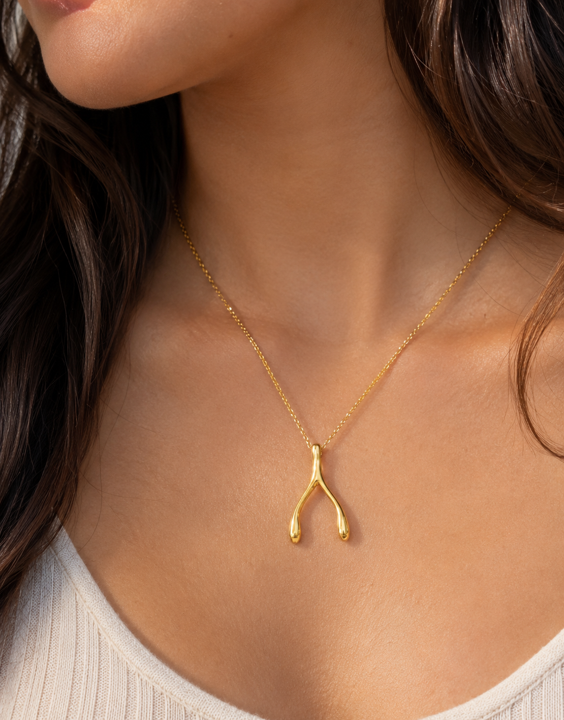 925 Sterling Silver Wishbone Pendant Necklace