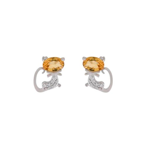 Cat Studs Earrings With Yellow Citrine