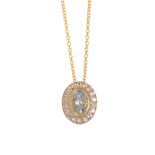 Silver Aquamarine Halo Chain Necklace