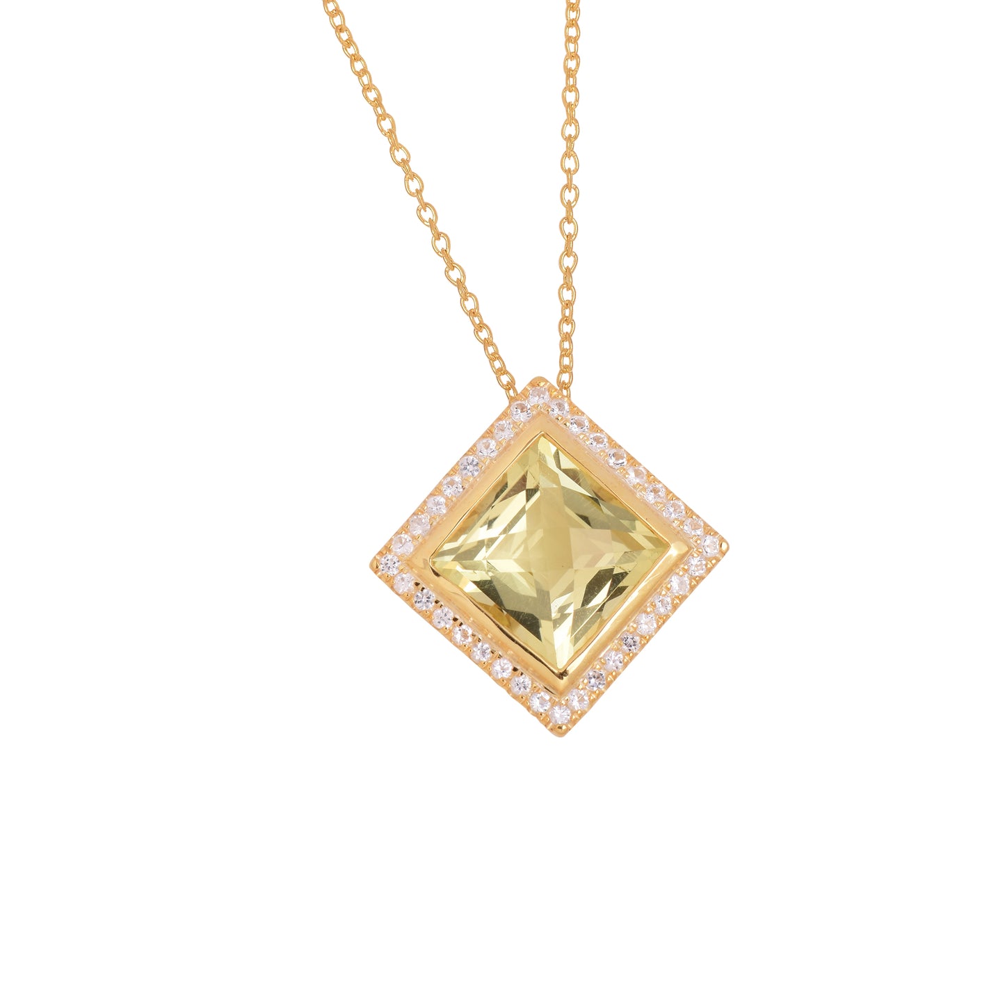 Lemon Quartz With Topaz Halo Necklace 925 Silver