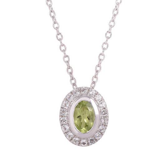 Silver Evergreen Peridot Halo Necklace