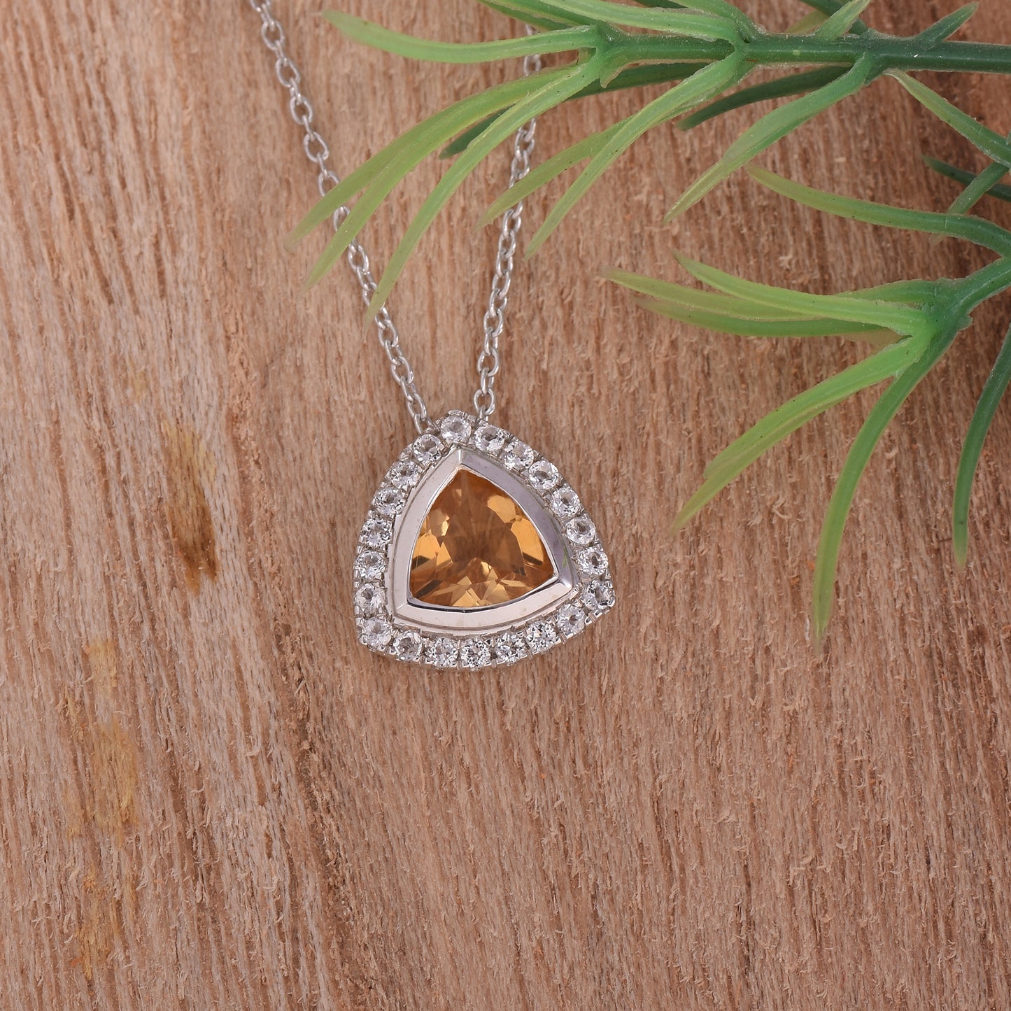 Citrine Halo Pendant Necklace With 925 Silver