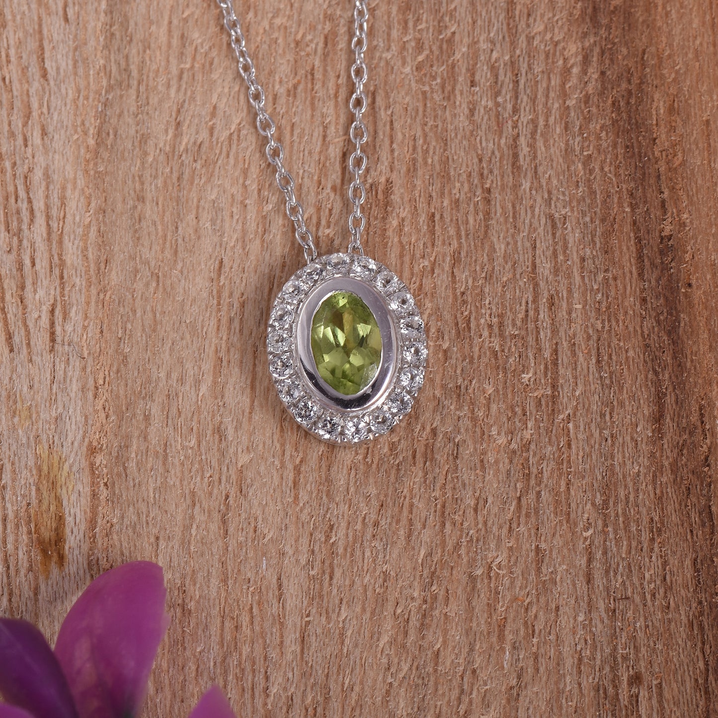Silver Evergreen Peridot Halo Necklace