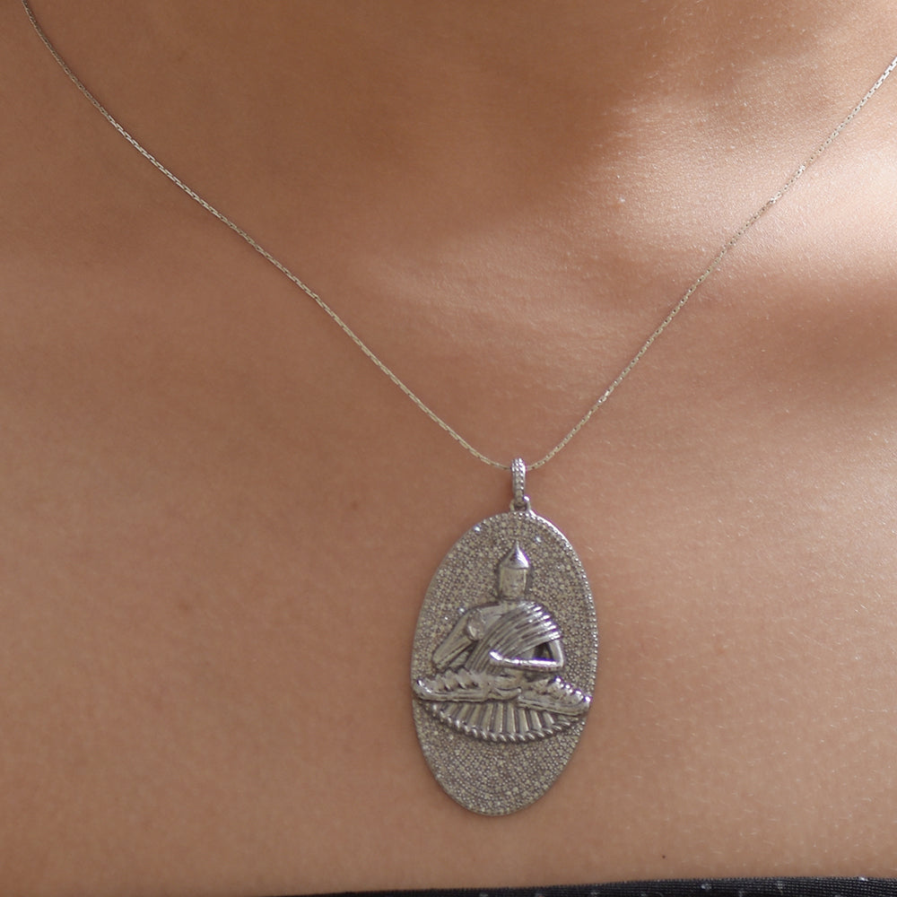 Buddha Figurine Diamond Silver Pendant