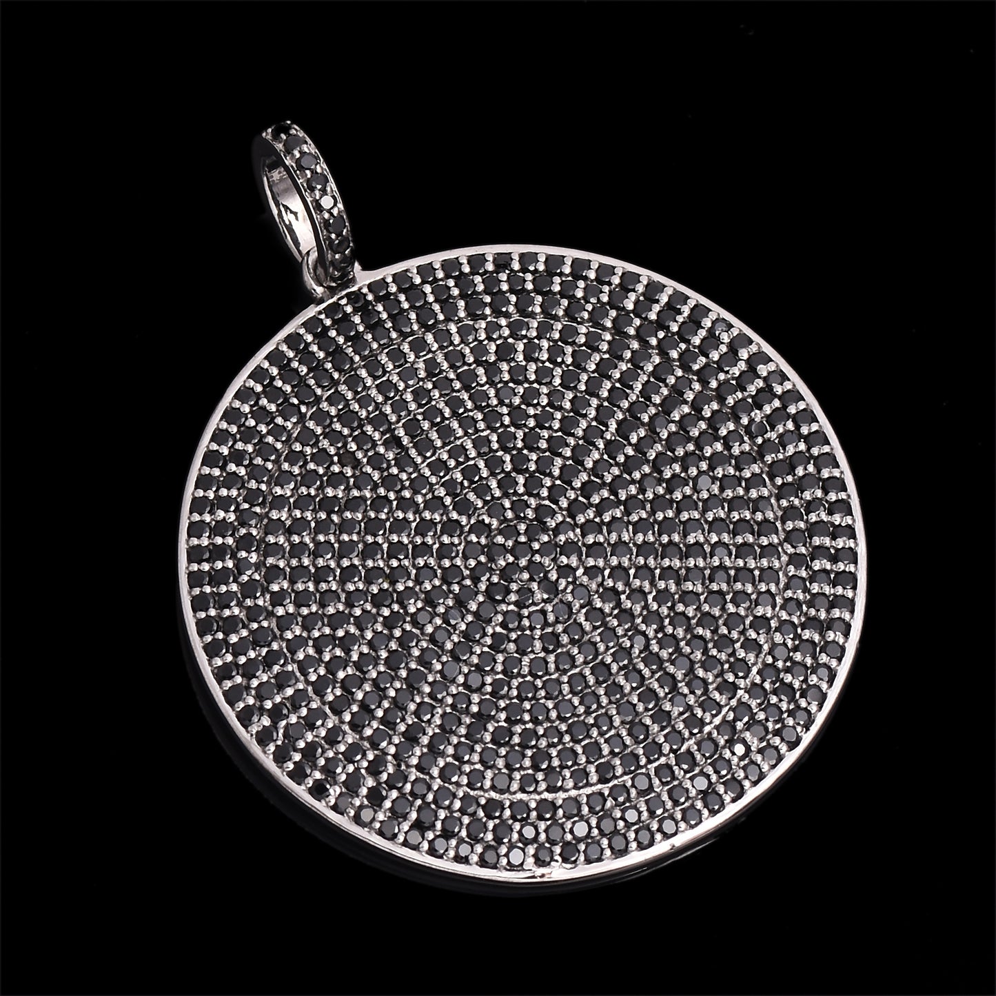 Circle Black Spinel Silver Disc Pendant
