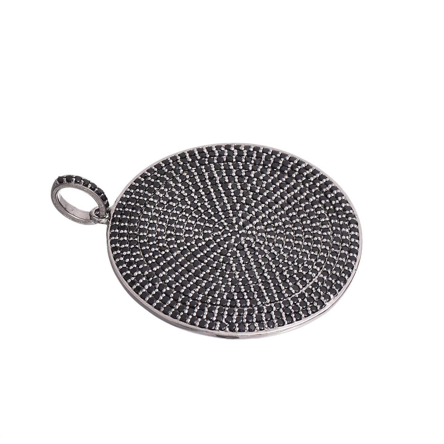 Circle Black Spinel Silver Disc Pendant