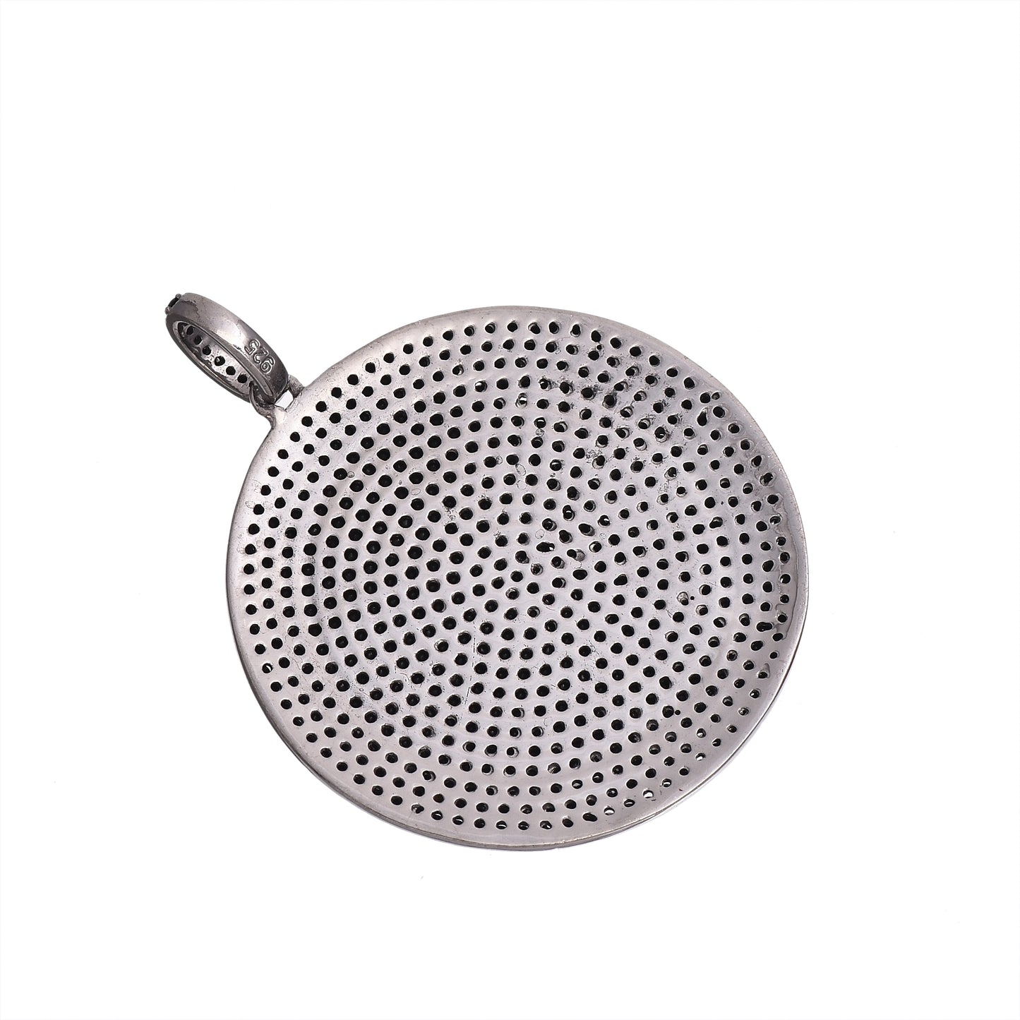 Circle Black Spinel Silver Disc Pendant
