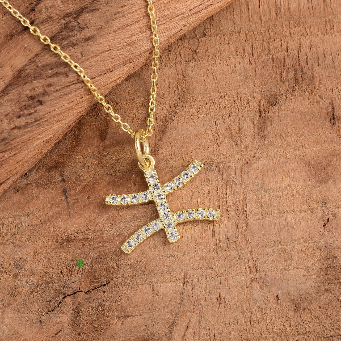 White Topaz Pisces Zodiac Sign Necklace