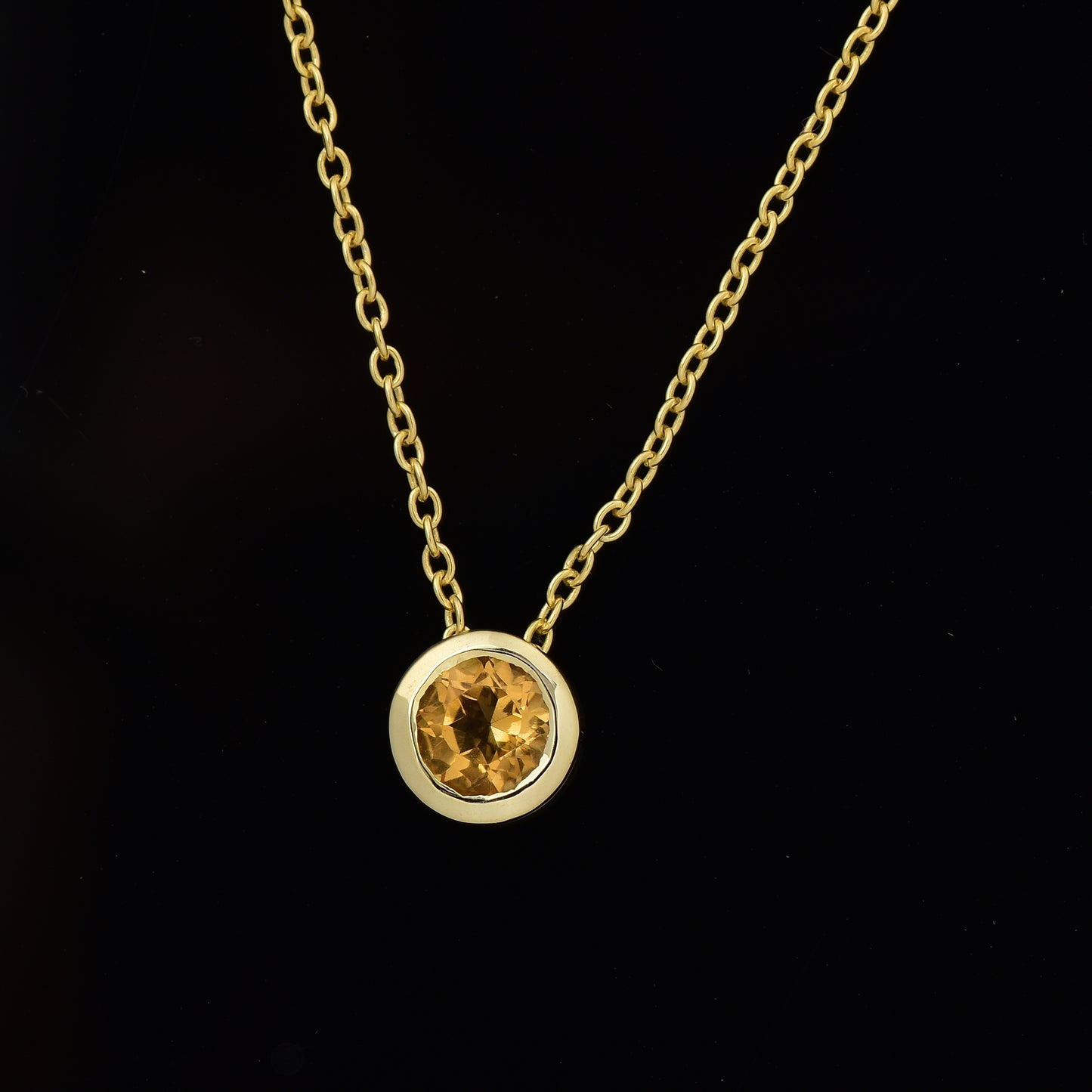 Yellow Citrine Solitaire Bezel Necklace 925 Silver