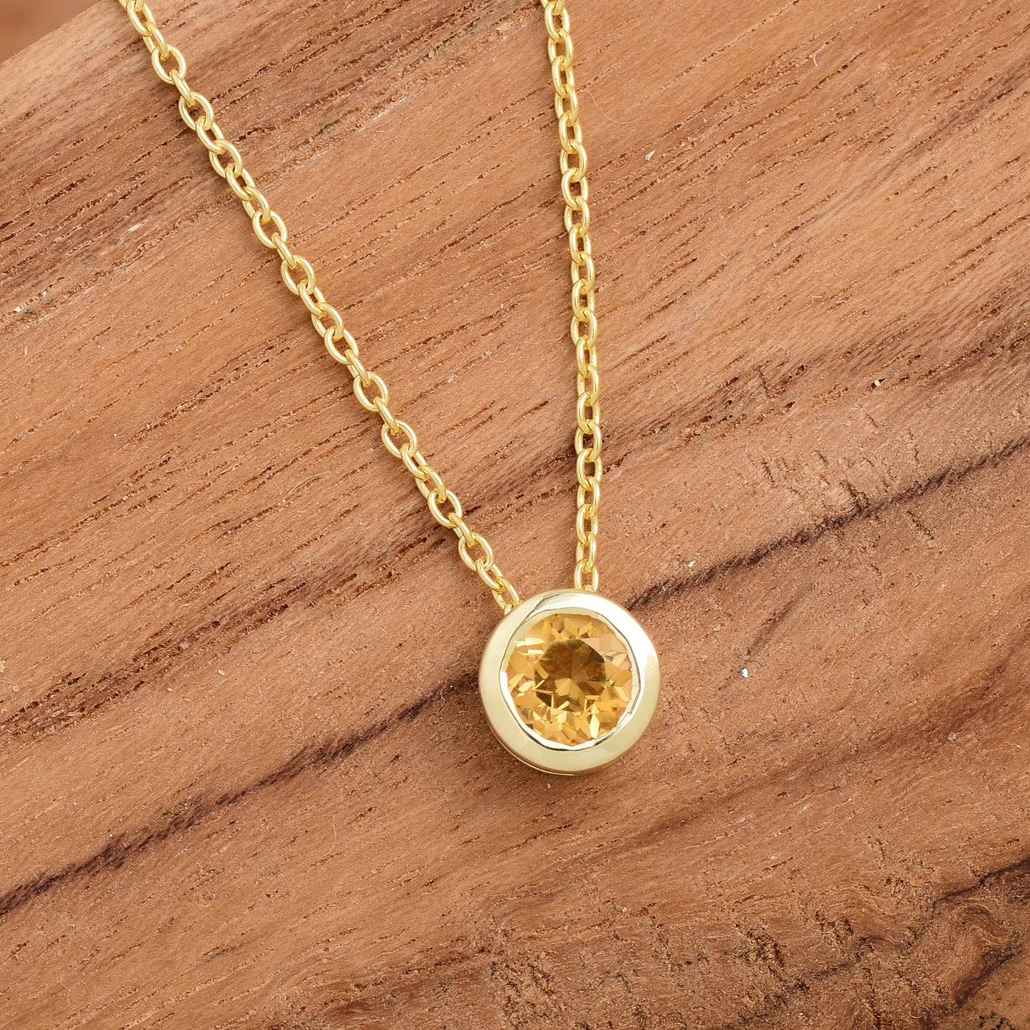 Yellow Citrine Solitaire Bezel Necklace 925 Silver