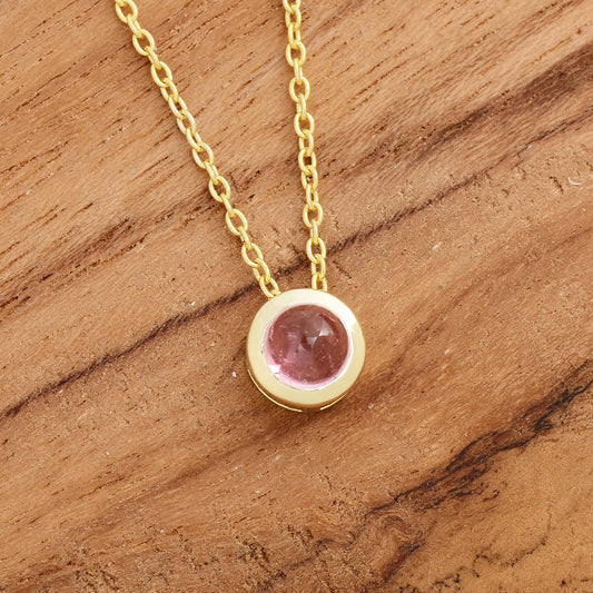 Round Tourmaline Gemstone Necklace 925 Silver
