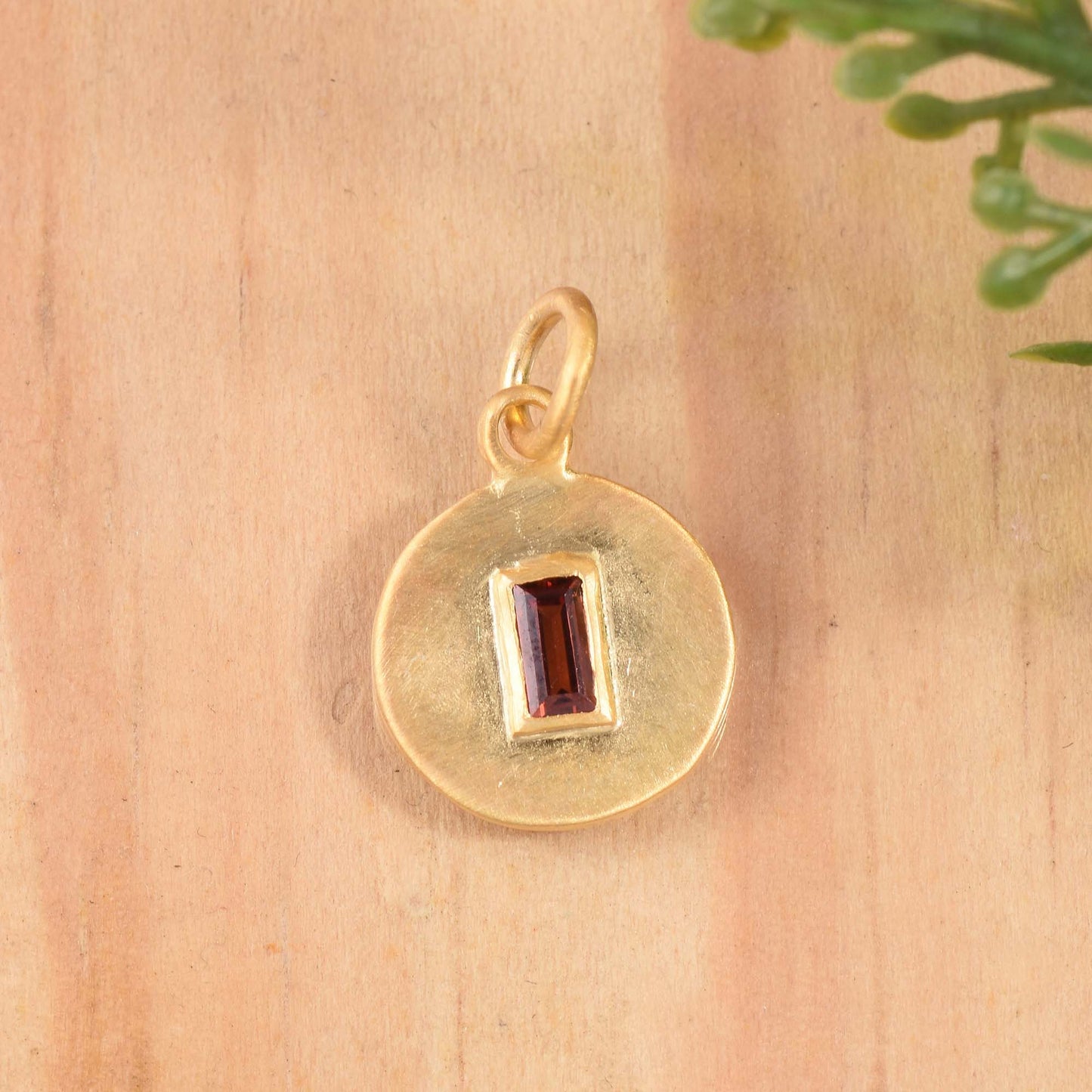 Baguette Shaped Garnet Solitaire Round Pendant