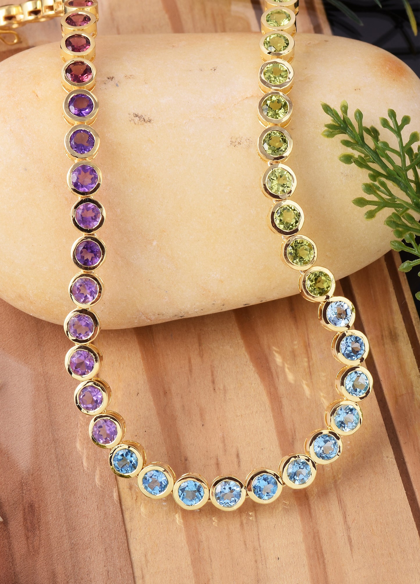 Rainbow Gemstone Tennis Necklace 925 Silver