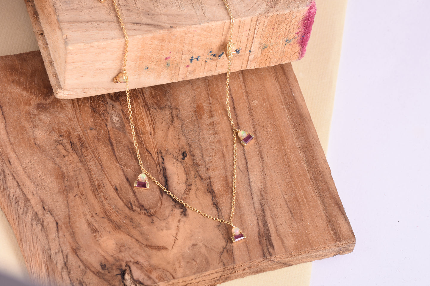 Rhodolite & Opal Droplet Station Choker Necklace