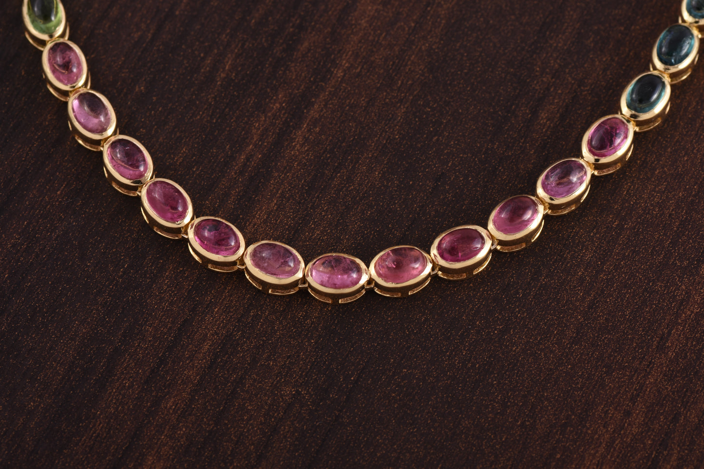 Cabochon Multi Tourmaline Tennis Necklace 925 Silver