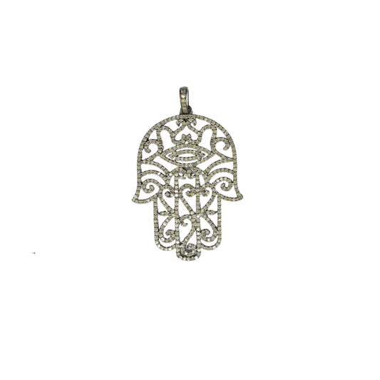 Diamond Evil Eye Hamsa Hand Pendant