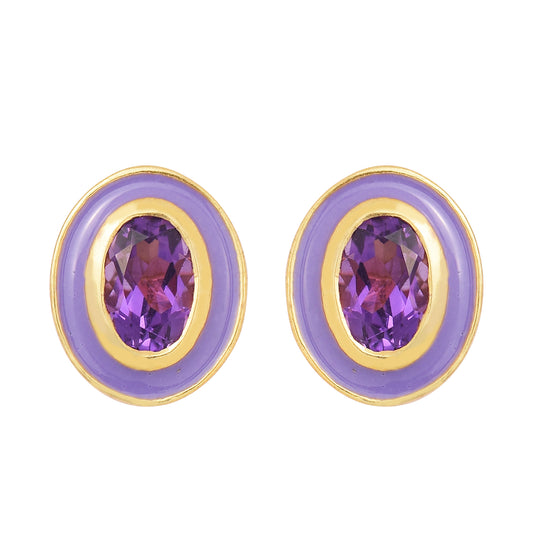 Purple Amethyst Enamel Studs Earrings