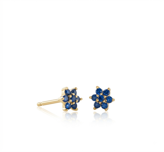 Natural Blue Sapphire Floral Stud Earrings in 925 Silver