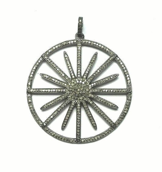 Diamond Sunburst Silver Pendant