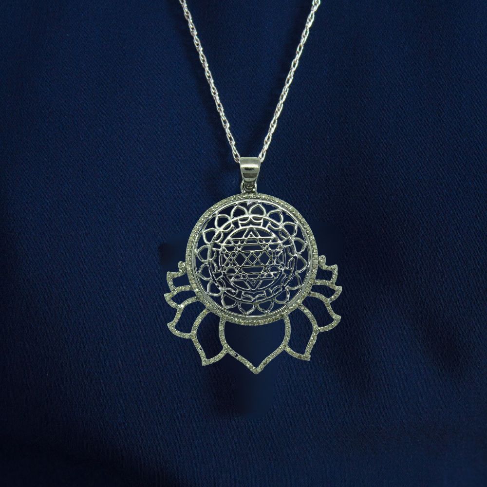 Shree Yantra Meditation Silver Pendant With Diamond