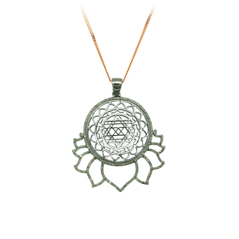 Shree Yantra Meditation Silver Pendant With Diamond