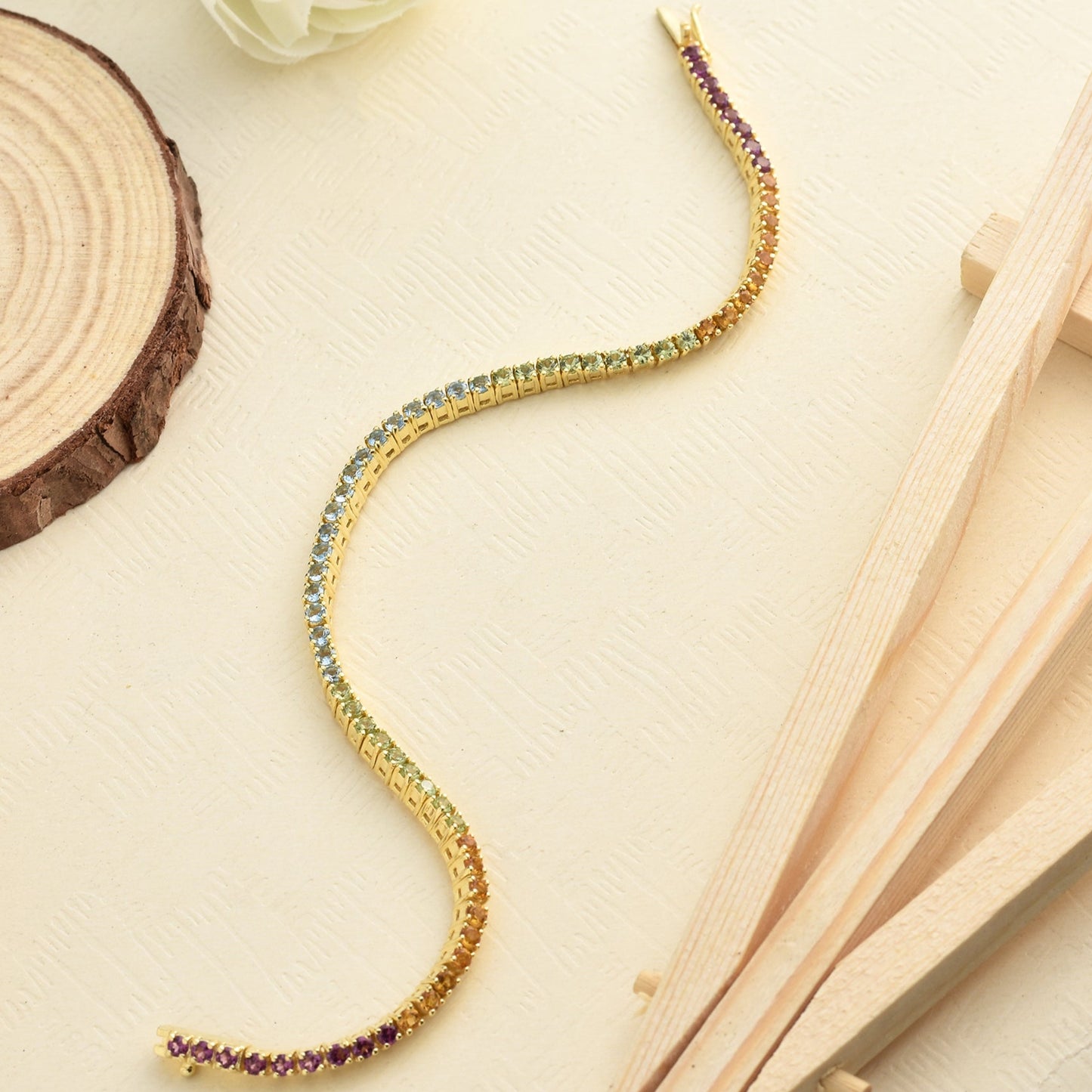 Multi Color Gemstone Tennis Bracelet