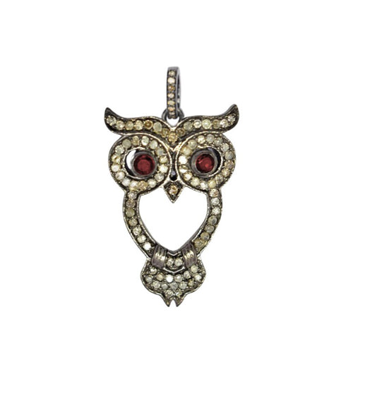 Silver Foresight Owl Face Pendant with Smokey Quartz