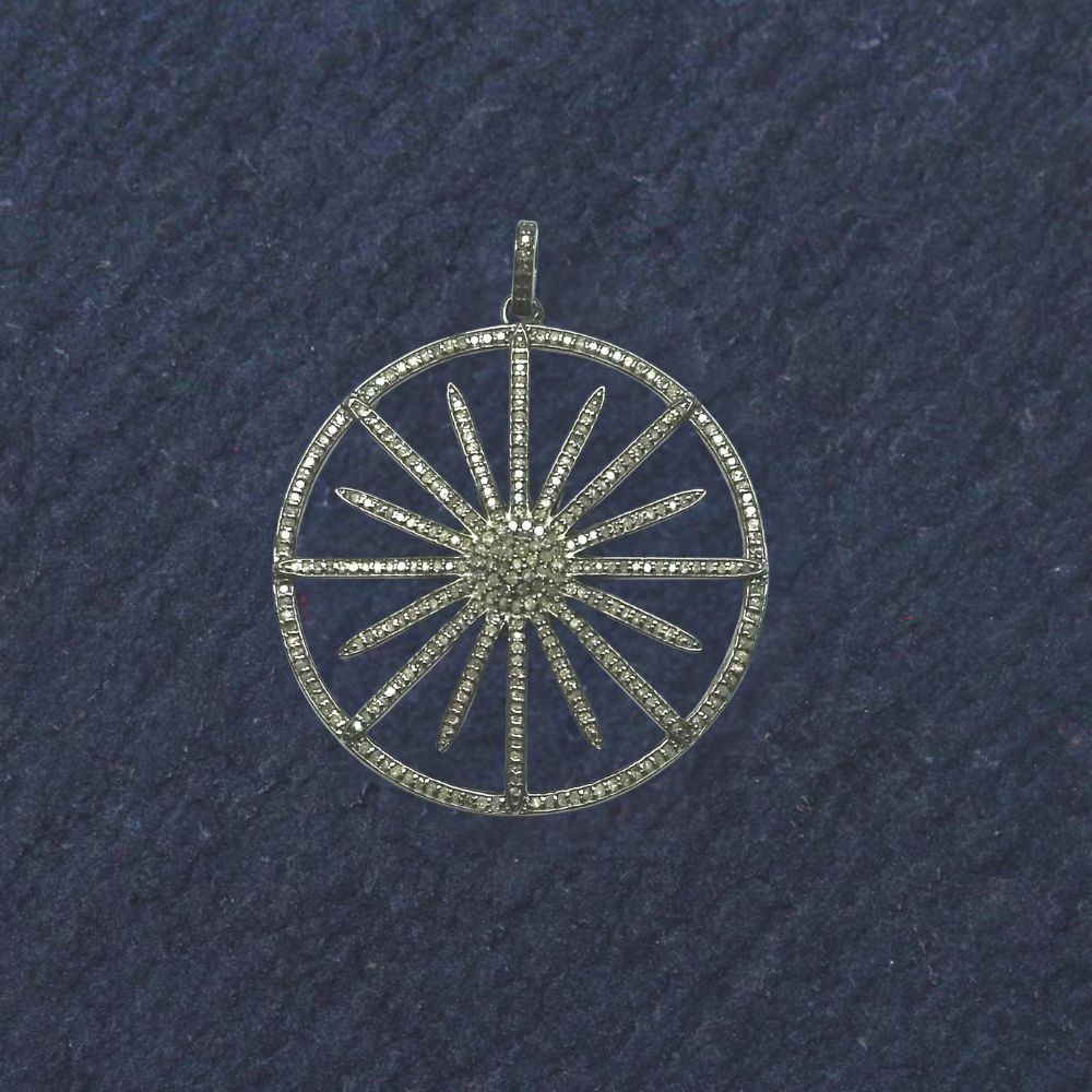 Diamond Sunburst Silver Pendant