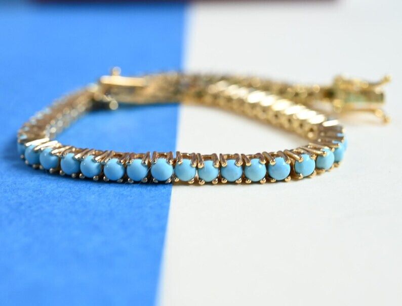 Turquoise Round Tennis Bracelet 925 Silver
