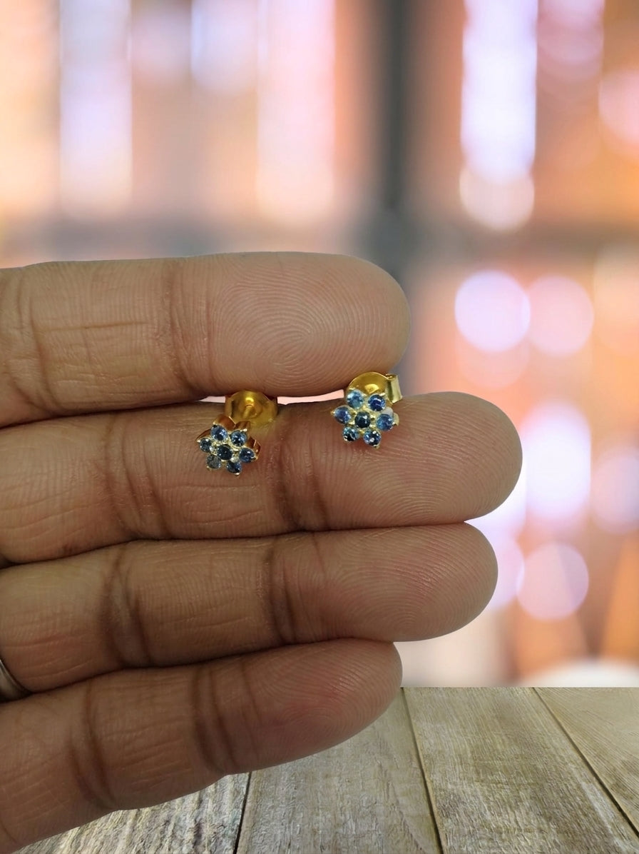 Natural Blue Sapphire Floral Stud Earrings in 925 Silver