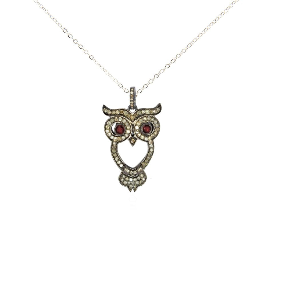 Silver Foresight Owl Face Pendant with Smokey Quartz