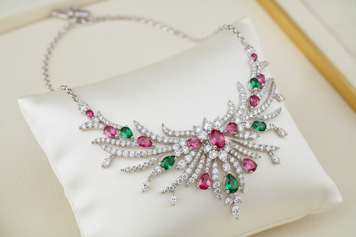 bridal necklace with diamond & tourmalines