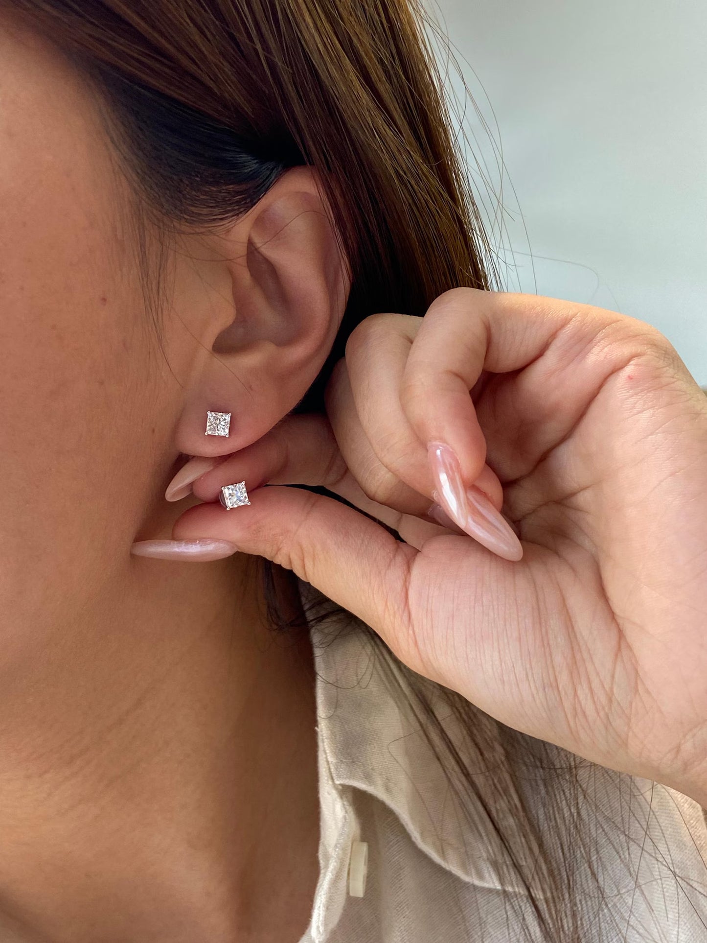 9K Princess Cut Lab Diamond Earrings