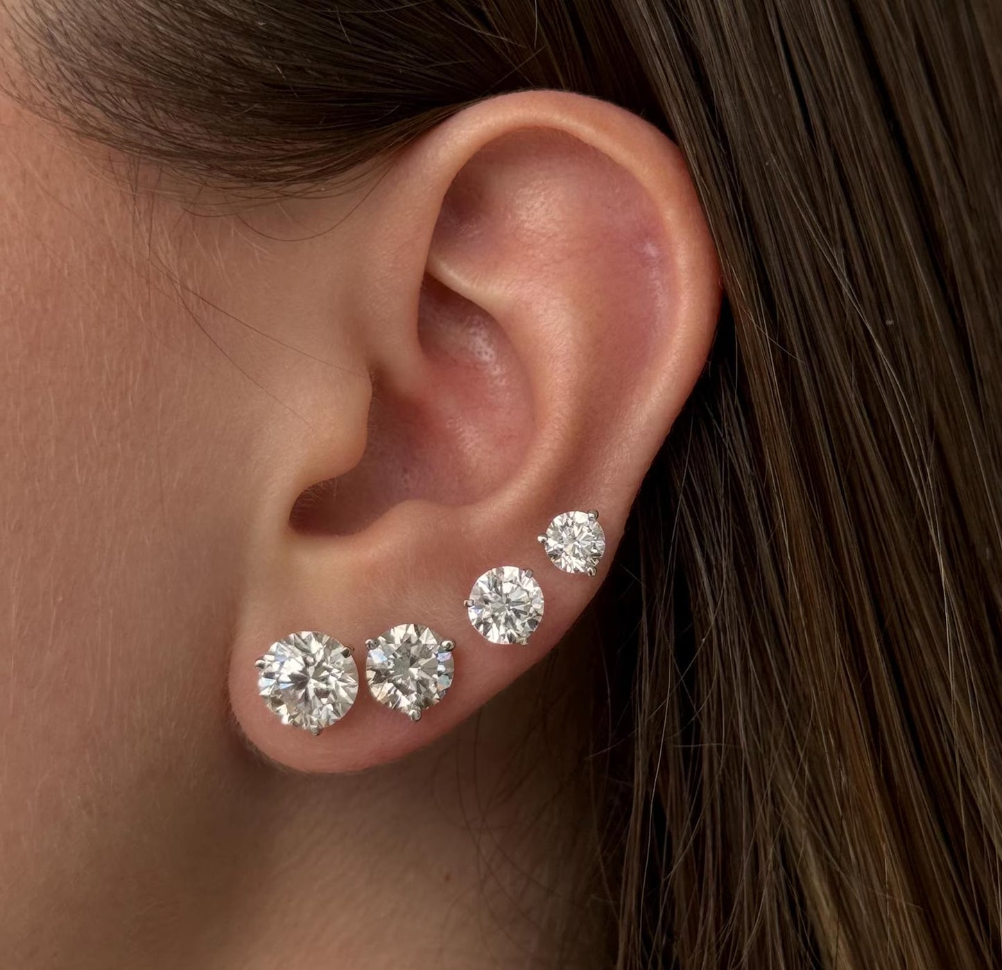 9K Three Prong Lab Diamond Stud Earrings