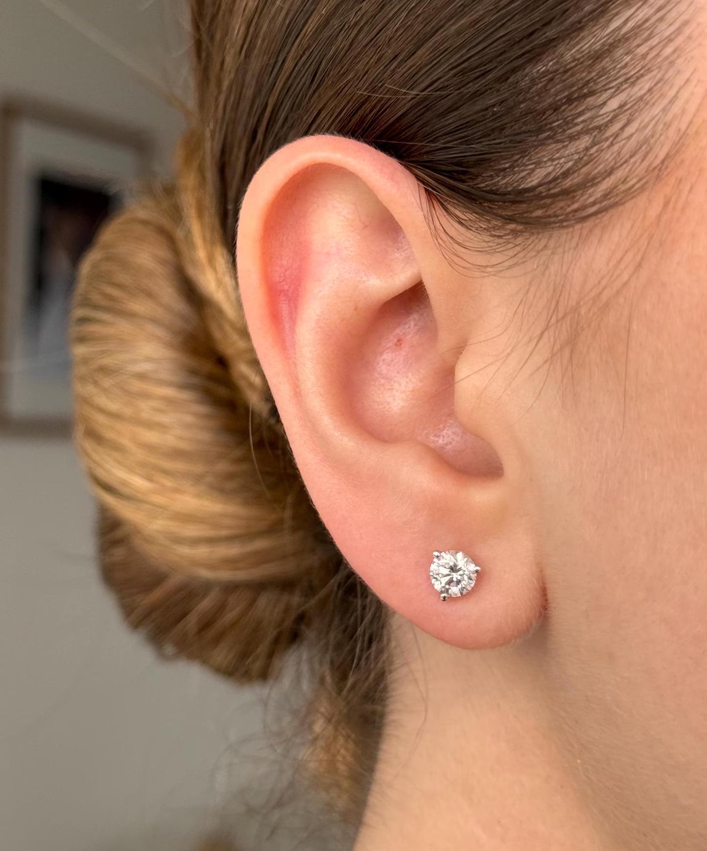 9K Three Prong Lab Diamond Stud Earrings
