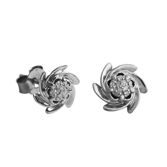Diamond Flower Wheels Stud Earrings