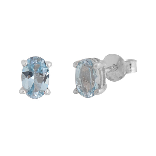 Oval Blue Topaz Stud Earrings