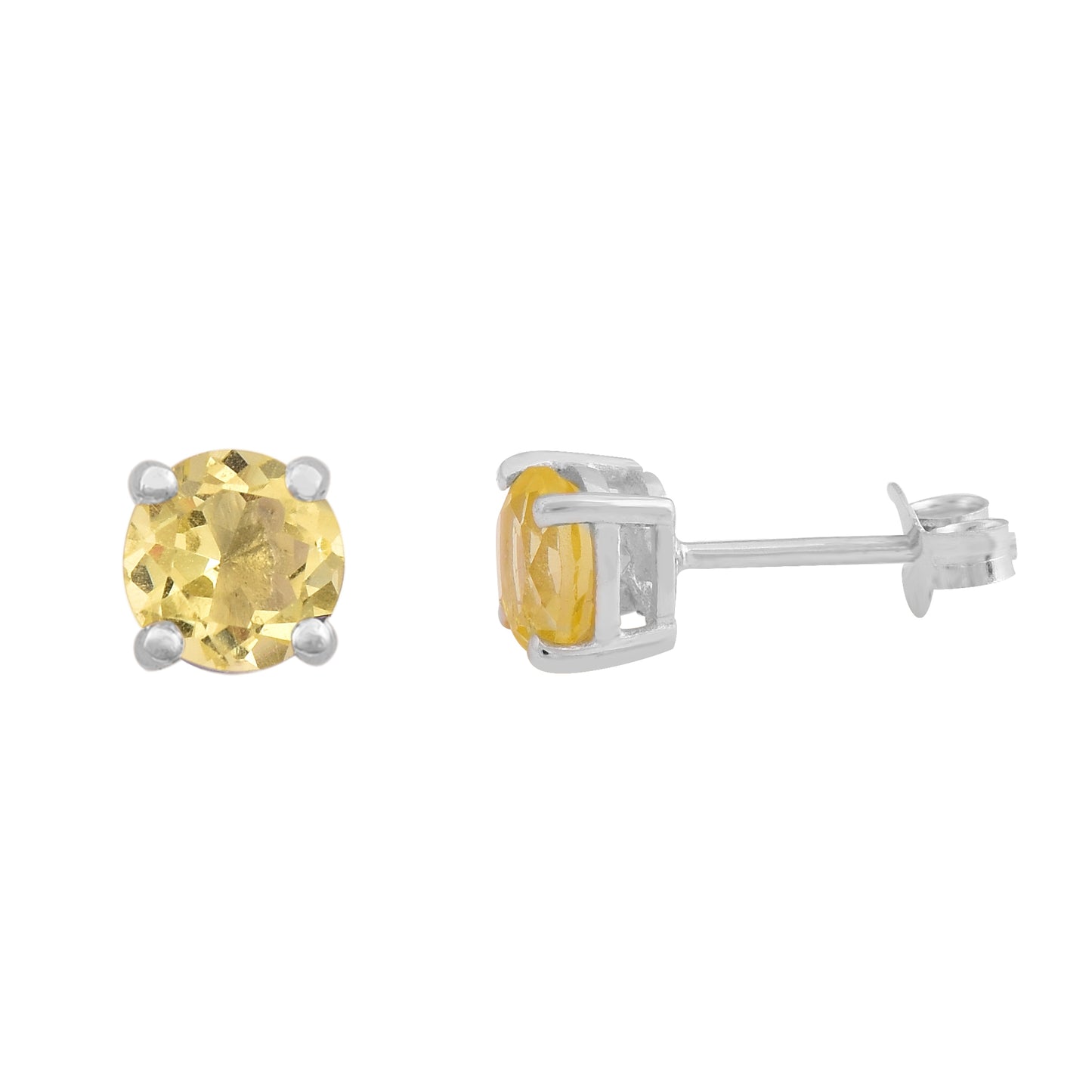 Lemon Quartz Round Stud Earrings