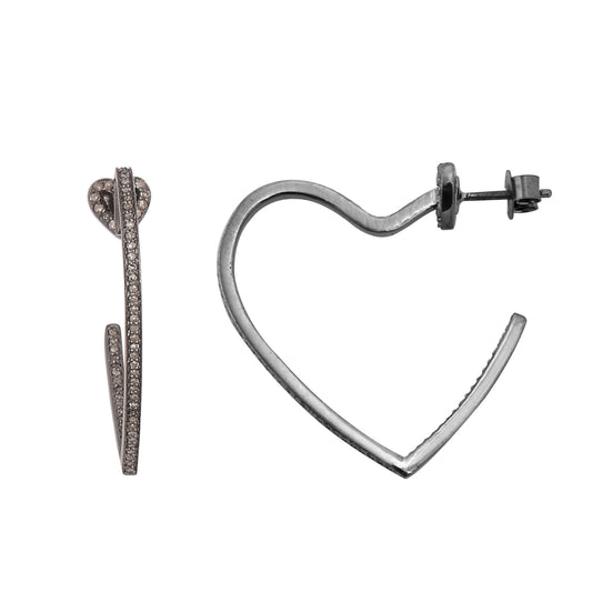 Diamond Love Heart Hoop Earrings