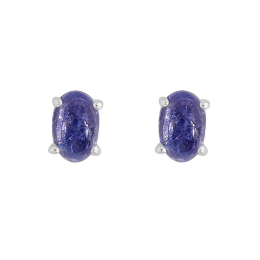 Tanzanite Cabochons Silver Stud Earrings