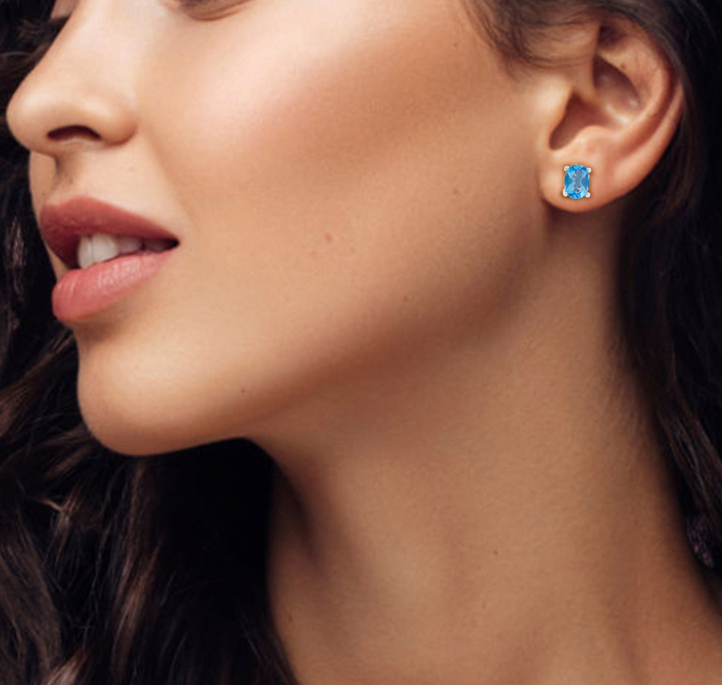 Solitaire Blue Topaz Stud Earrings