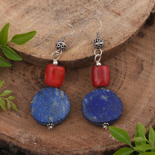 Lapis Lazuli With Coral Beaded Earrings