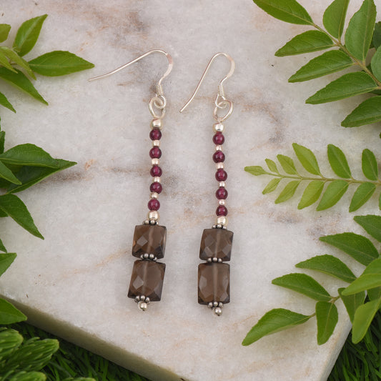 Garnet with Smokey Quartz Gemstone Earrings