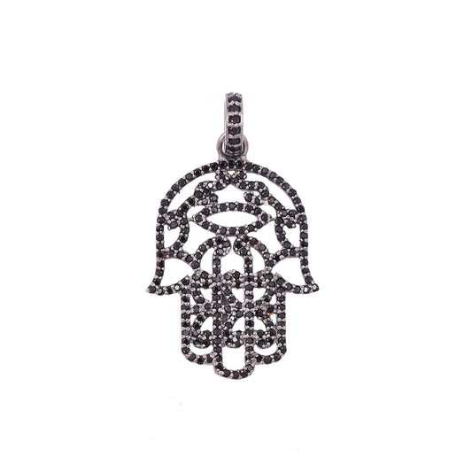 Pave Black Spinal Hamsa Hand Pendant