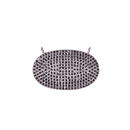Pave Black Spinel Oval Silver Pendant