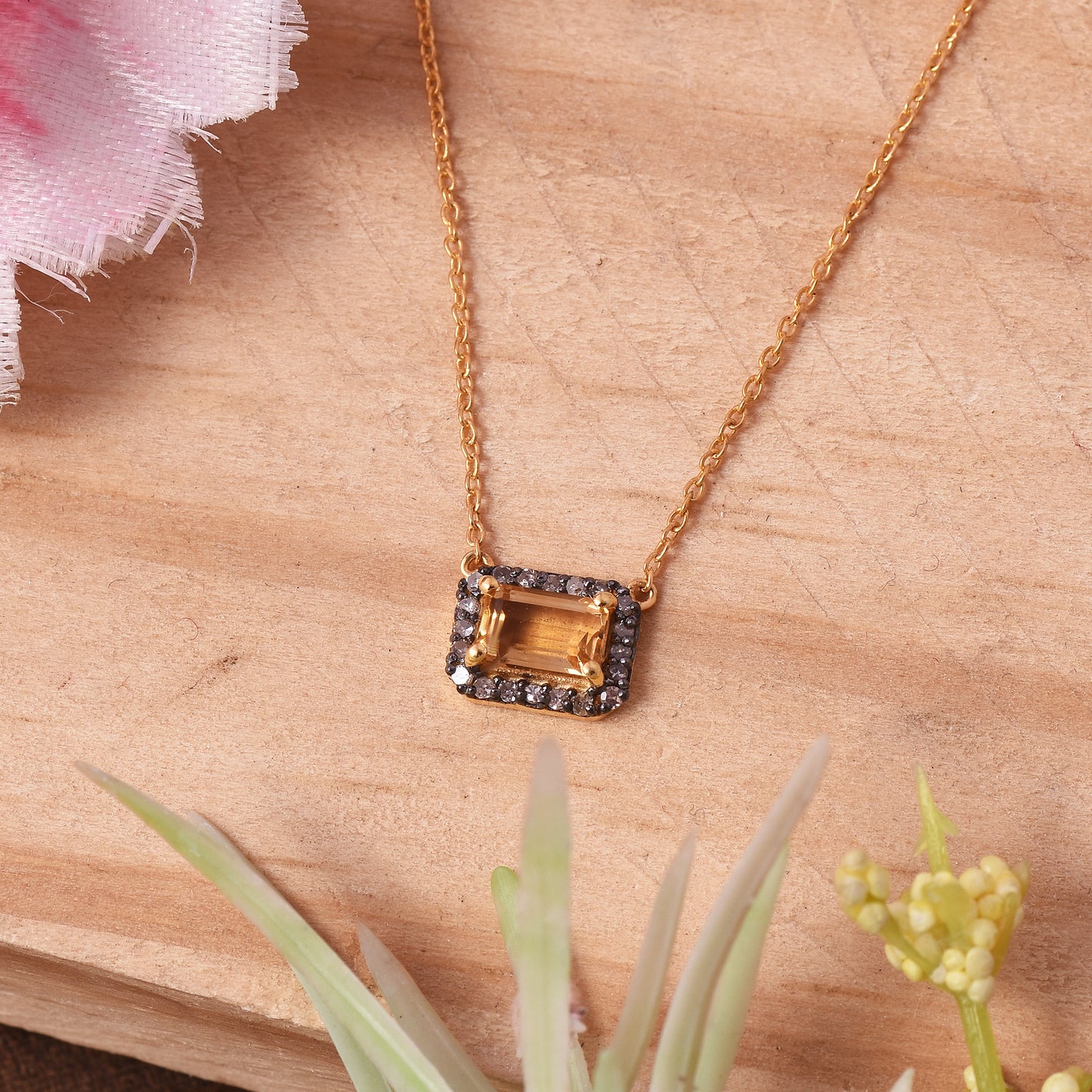Citrine Diamond Halo Necklace