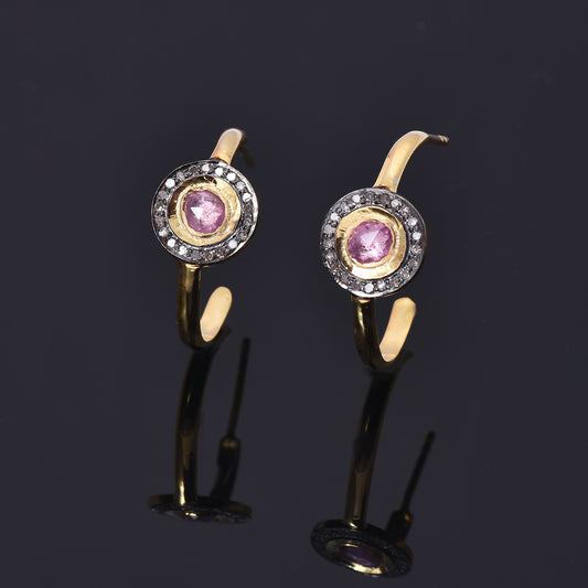 Pink Sapphire & Diamond Hoops