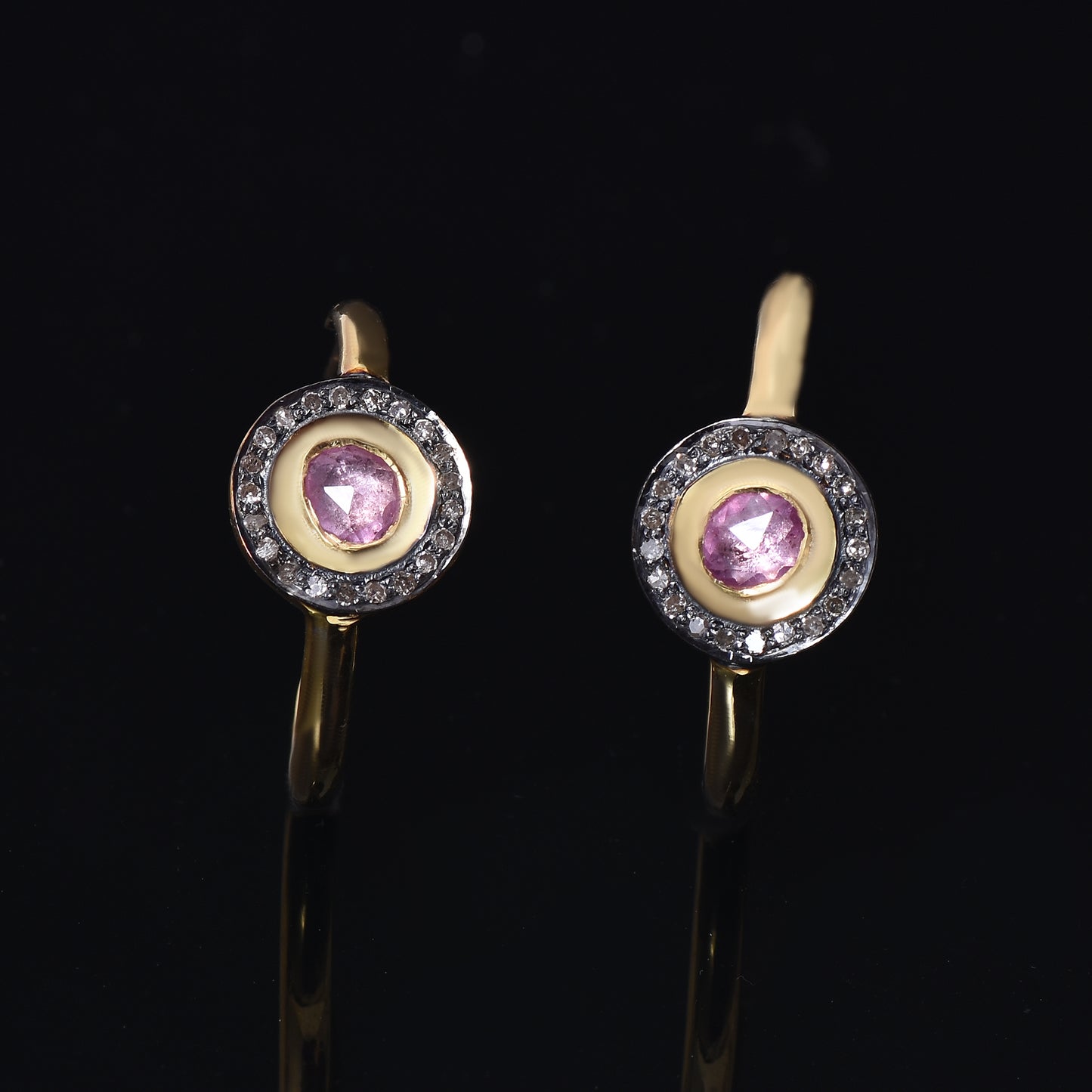 Pink Sapphire & Diamond Hoops