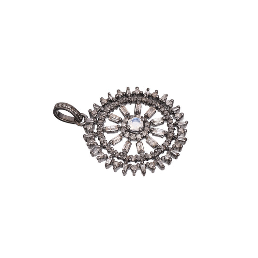 Wheel Pendant Studded With Diamond & Rainbow Moonstone