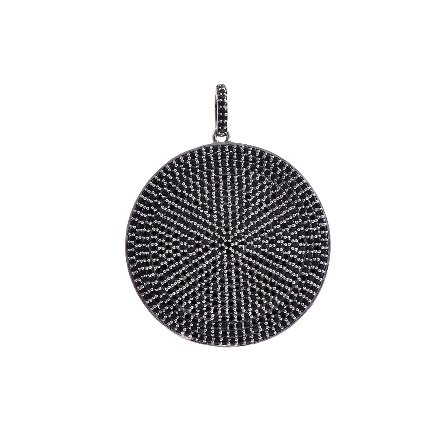 Circle Black Spinel Silver Disc Pendant